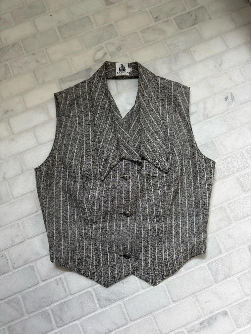 Vintage LANVIN Grey Pinstripe Waistcoat Vest with cross open back